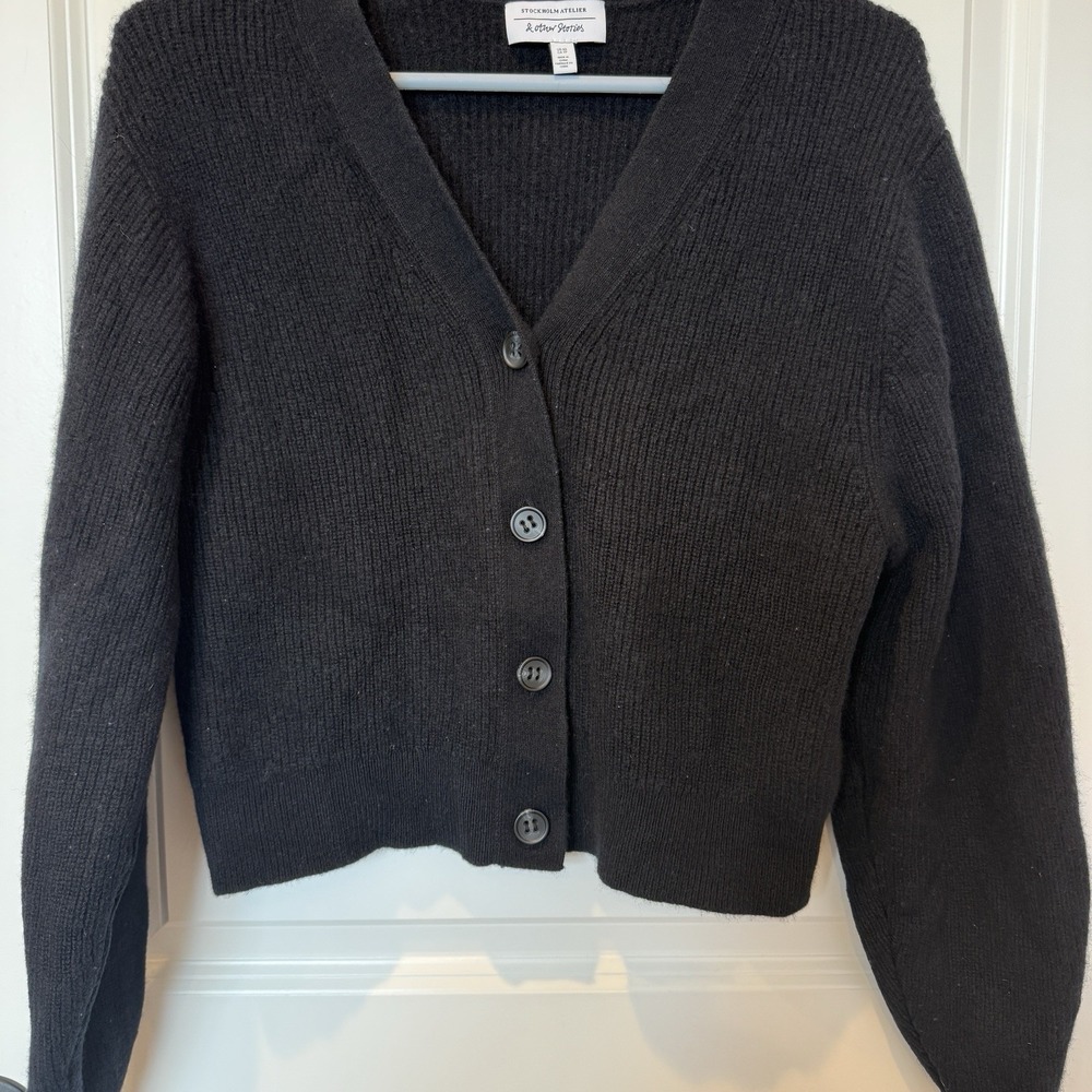 & Other Stories Womens Wool Ribbed Button Cardigan XS Dark Academia Coquette - Picture 2 of 6